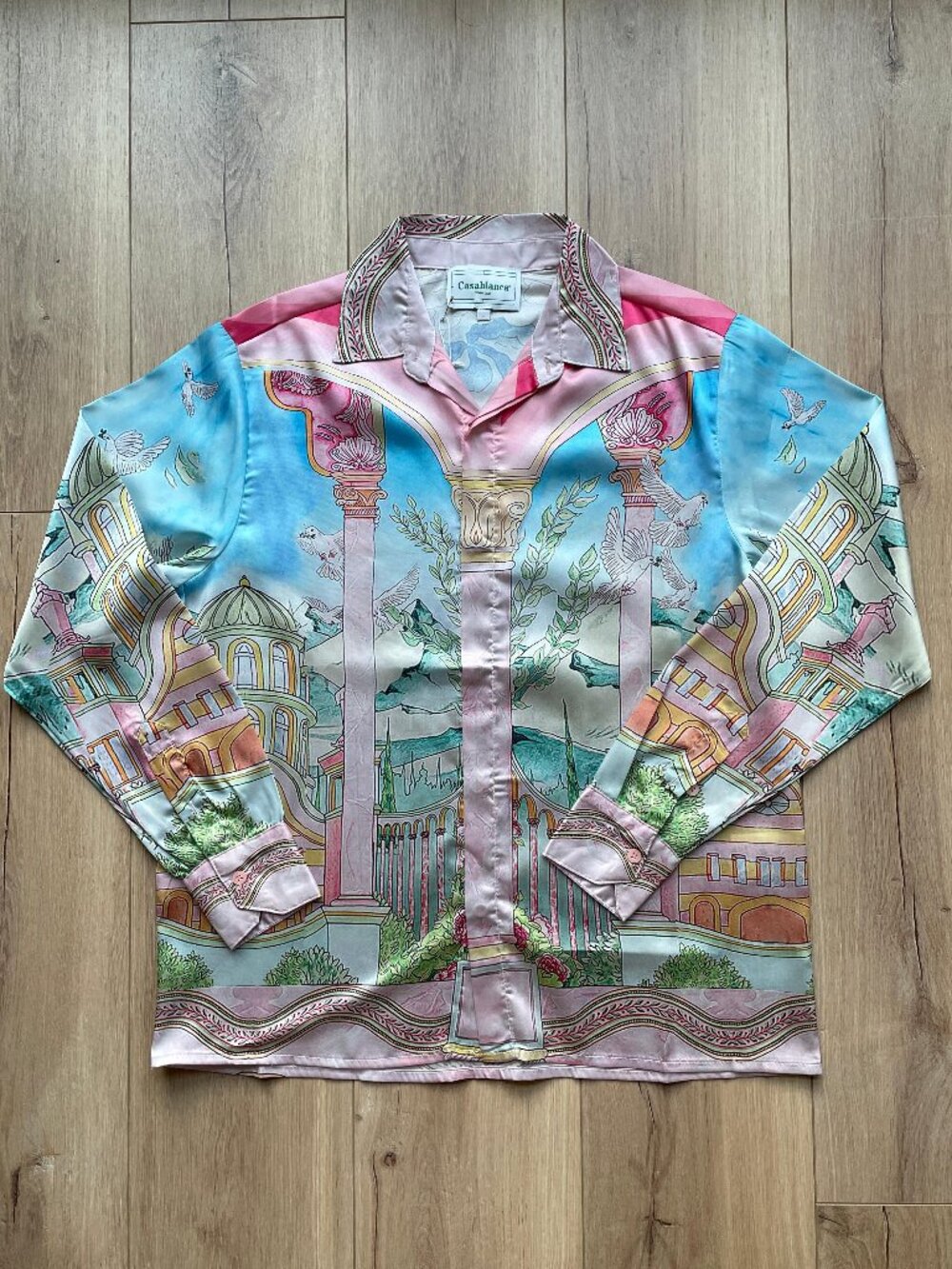 Casablanca Men's Palace Print Long Sleeve Silk Feel Shirt Multicolor XL